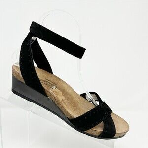 Naot Wand Wedge Sandals Womens 7 Black Ankle Strap Crisscross Comfort 38 (US 7)